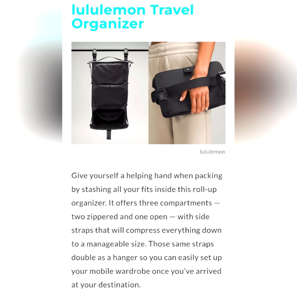 lululemon athletica Black Travel Organizer